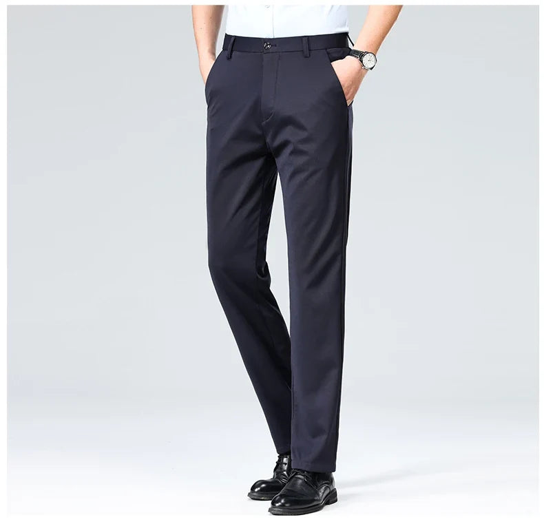 Men Suit Pants Light Thin Elastic Slim Fit Dress Pants Business Solid Casual Straight Leg Trouser Men Clothing Oversize 29-42