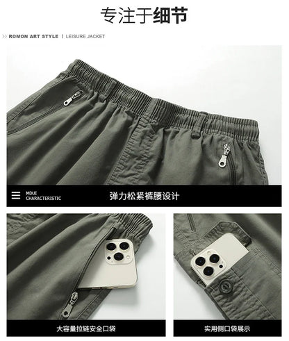 Summer new men's work shorts pocket zip trend versatile casual trousers five work trousers