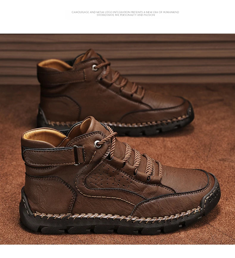 Men's Hand-stitched Boots Plus-size Casual Shoes Comfortable Soft Ankle Boots Outdoor Non-slip Wear Boots