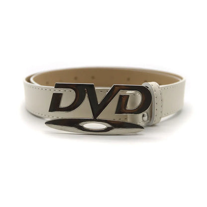 Unisex Nostalgic DVD Buckle Belt Versatile Black White Decorative Waist Straps Belt for Men Women Jeans Matching Gift for Her