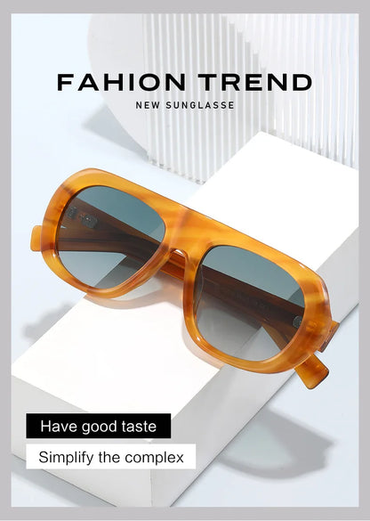 Vintage Pilot Rectangular Frame  Men Sunglasses Fashion Polarized Shades UV400 Women Trending Punk Sun Glasses INS Eyeglasses