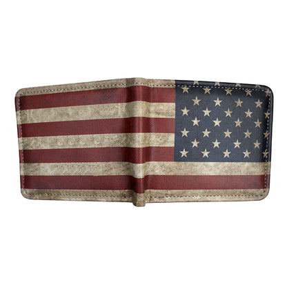 Portefeuille court en cuir PU avec motif drapeau des États-Unis et porte-monnaie à fermeture éclair