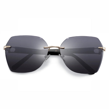 Fashion Women Rimless Sunglasses for Ladies Trendy Geometric Diamond Cutting Gradient Lens UV Protection Shades