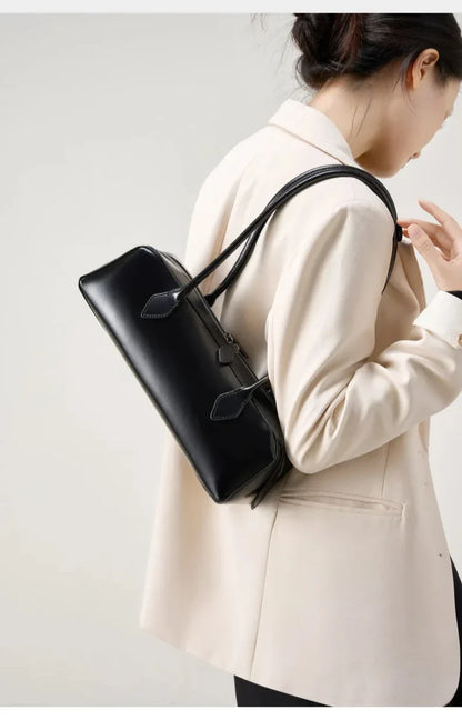 Vintage Long Shoulder Bag Women Shoulder Bag Luxury Cowhide Ladies Handbag Female Commuter Shopping Underarm Bag
