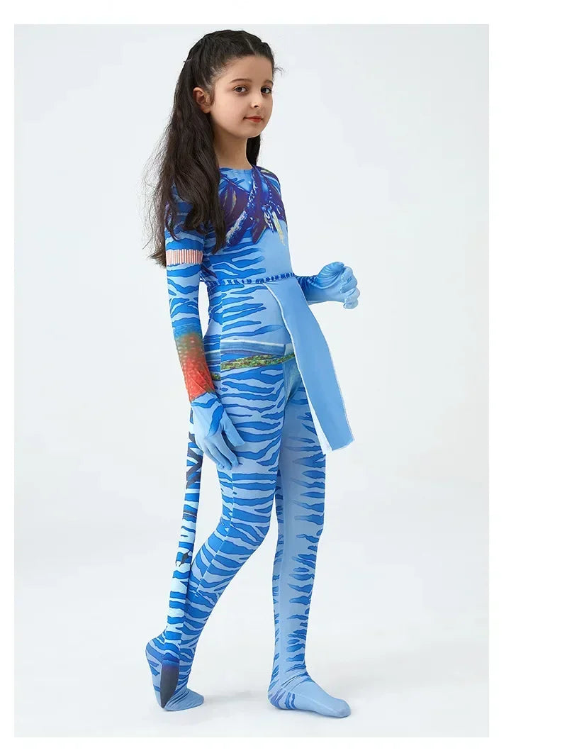 Boy Girls Halloween Cosplay Avatar Costume Kids The Way of Water Neytiri Alien Cosplay Hero One Piece Tight Fitting Clothing