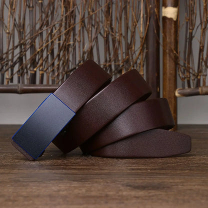 3.5CM Thick Cowhide Genuine Leathe Jeans Belt Business Toothless Automatic Buckle Belt Men High Quality Luxury Male Strap Cintos