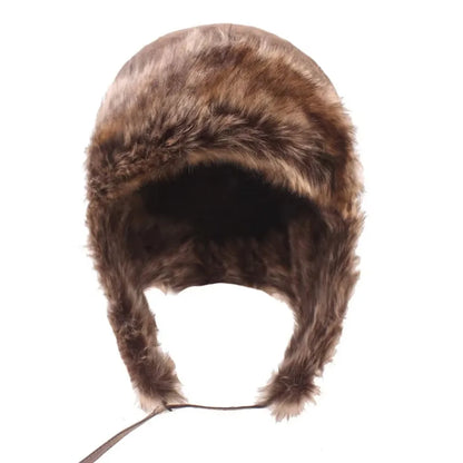 New Leather Winter Hat Faux Fur Lined Pilot Ski Ushanka Thicken Warm Windproof Snow Cap With Ear Flap Men's Hats & Caps