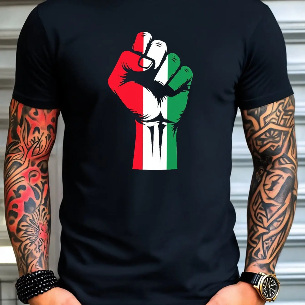 Men'S Patriotic Fist Graphic T-Shirt Micro-Stretch Regular Fit Casual Summer Tee with Italian Flag Design Men Clothing