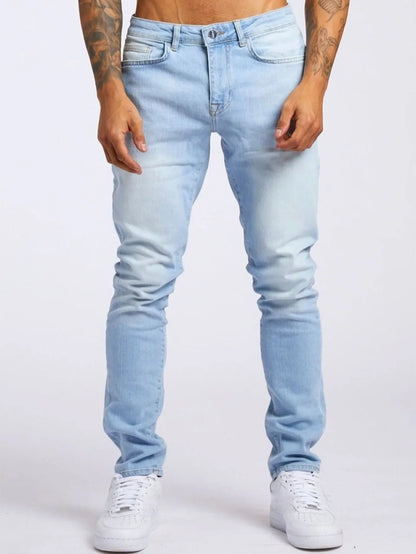 2025 New Solid Color Fashion Men Casual Pants Stretch Jeans Skinny Work Trousers Male Wash Slim Fit for Zippered Jeans Men Cloth