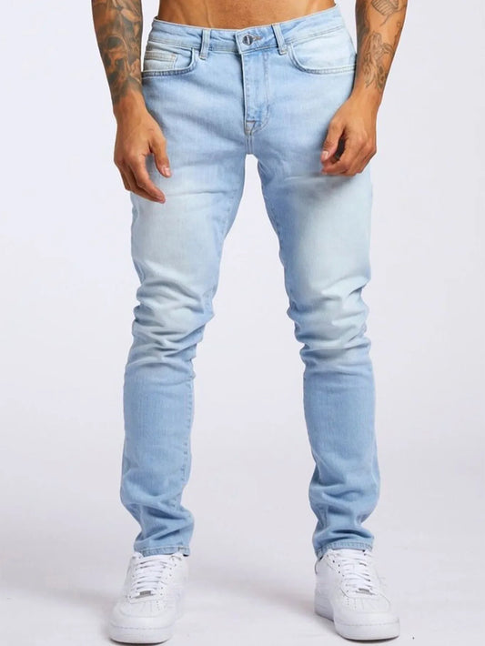 2025 New Solid Color Fashion Men Casual Pants Stretch Jeans Skinny Work Trousers Male Wash Slim Fit for Zippered Jeans Men Cloth