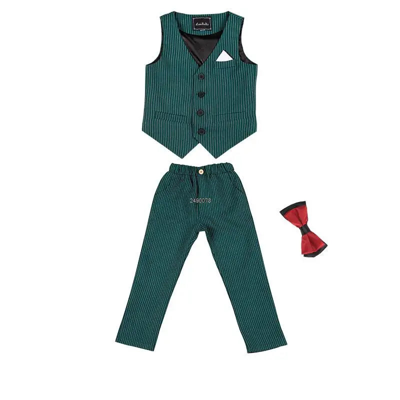 Children Formal Wedding Suit Kids Vest Pants Party Photograph Set Teenager Boys Tuxedo Party Dress Child Dance Show Costume