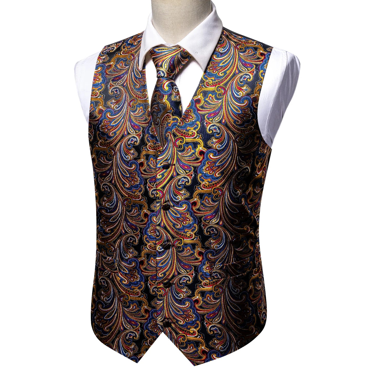 100 Colors Men Vest Tie Hanky Cufflinks Set Waistcoat Paisley Floral Jacquard Sleeveless Jacket Wedding Business
