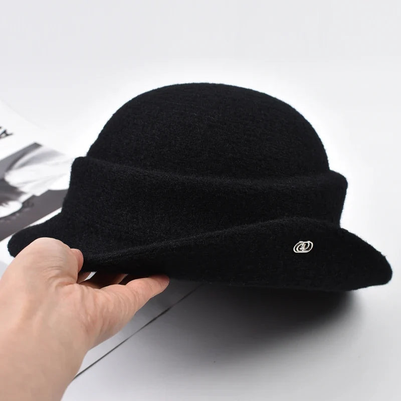 Women Elegant Party Formal Fedora Hat Winter Dome Basin Hat  Female Fashion Headwear