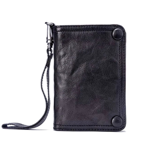 Portefeuille Homme en Cuir Véritable Pochette de Marque Bifold Pince à Billets avec Fermoir Grande Capacité Porte-Cartes Court avec Poche Zippée