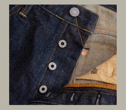 21oz Selvedge Denim Straight Cut Jeans Indigo Rugged Style Men Pants