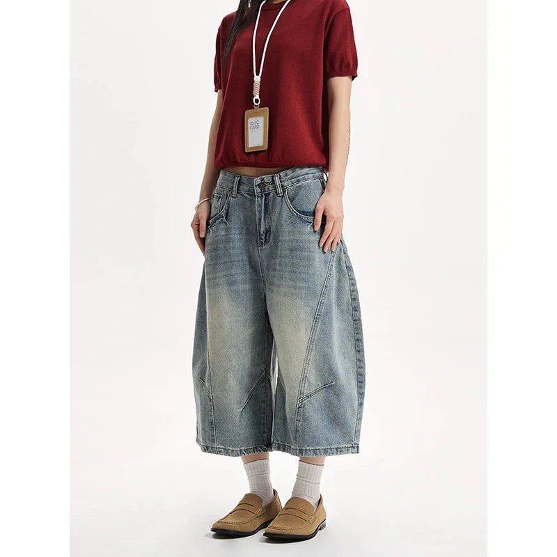 Summer Women Goblin Core Harajuku Jorts Y2k Streetwear Korean Calf-Length Jean Shorts 2000s Denim Cargo Pants Abi Grunge