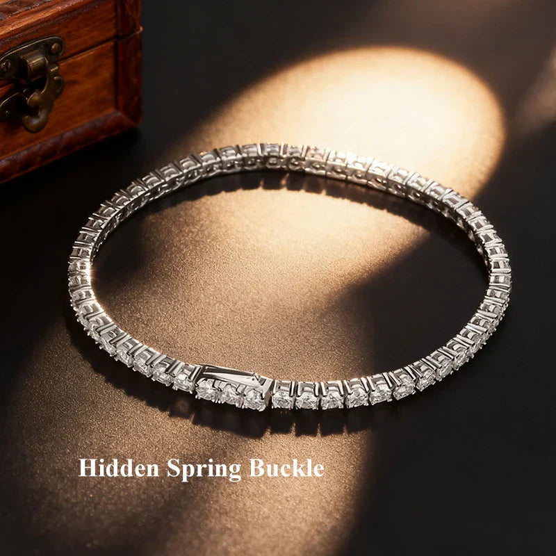 Hidden Spring Buckle Full Moissanite Tennis Bracelet D Color 2/2.5/3/4/5mm Lab Diamond Link Bracelets For Women Man Gift