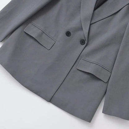 Women's Double Breasted Office Wear Blazer Coat, Long Sleeve, Flap Pockets, Female Outerwear, Chic Tops, Fashion