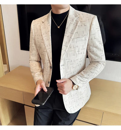 High Quality Jacquard Suit Jacket for Men 2025 Fashion Korean Style Slim Fit Business Casual Wedding Social Dress Coats 4XL-M