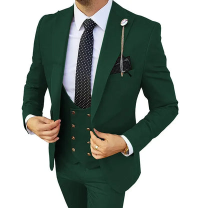 Men Suits 3 Pieces Orange Solid Single One Button Business Slim Fitting Suitable for Wedding Banquet Set Jacket Vest Pants