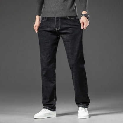 2025 Spring Autumn Men's Straight Jeans Denim Pants Classic Style Business Stretch Casual Trousers Large Size 40 42 44 46
