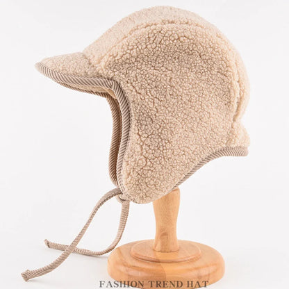 Russian Hat High Quality Lamb Fleece Winter Hat Men Women Thick Warm Ski Earflap Cap Male Female Black Beige Bomber Hats