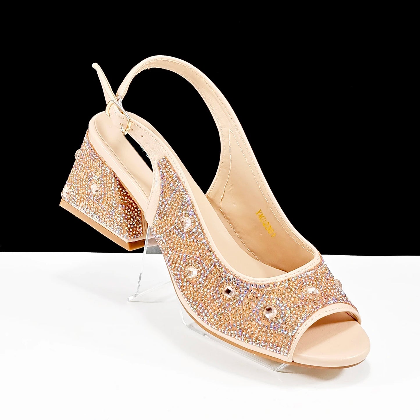 2024 Rhinestone Design INS Hot Sale New Arrivals African Shoes and Bag Set in Green Color Open Toe Comfortable Women Heels