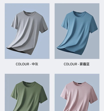 47% Cotton 47% Modal 6% Spandex T Shirt Men Short Sleeved Summer Round Neck Undershirt Plus Size Men's Solid Color Tops Tees