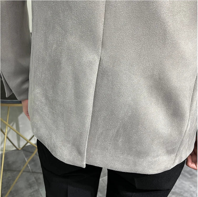 Men's Deerskin Fleece Suit Jacket 2025 Spring New High Quality Single Button Slim Fit Business Casual Suit Coat  Men Clothing