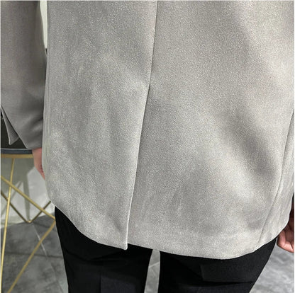 Men's Deerskin Fleece Suit Jacket 2025 Spring New High Quality Single Button Slim Fit Business Casual Suit Coat  Men Clothing