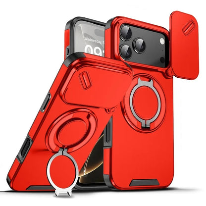Luxury Heavy Duty Rugged Armor Magnetic Bracket Case For iPhone 17Air 16 15 14 17 Pro Max Plus Slide Camera Protection PC Cover