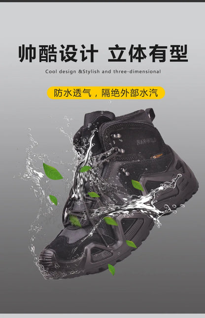Men's Mid-top Combat Boots Men Outdoor Shock Absorbing Tactical Safety Shoes Waterproof Breathable Desert Boots