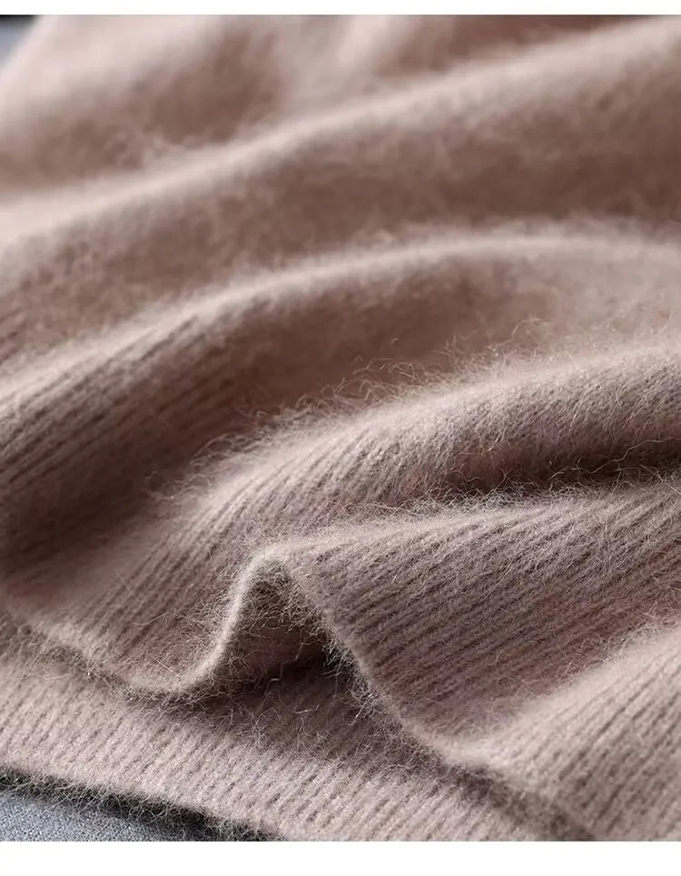 100% Mink Cashmere Knitted Short Sleeved Men's Loose Round Neck Solid Color Half Sleeved Simple T-Shirt Casual Business Cashmere