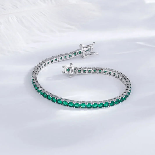 Bracelet de tennis en argent 925 véritable pour homme/femme, chaîne hip-hop rock avec zircon cubique vert émeraude 3 mm, bijou raffiné serti