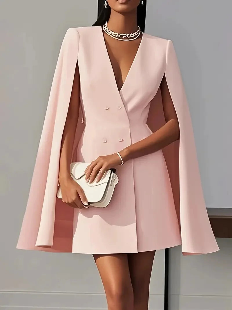 Autumn commuting double-breasted shawl cloak solid colour suit dress women's clothing