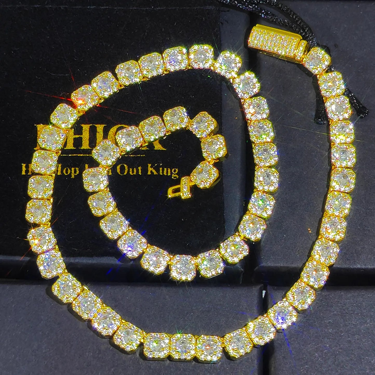 Clustered Diamond Tennis Chain Miami Tennis Link Bracelet for Women 7MM Iced Out CZ Cuban Necklace Hip Hop Jewelry Gifts