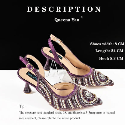 High-end Matching Women's Shoes with Diamond Hard Box Bag Popular in Nigeria Party Women's High Heels