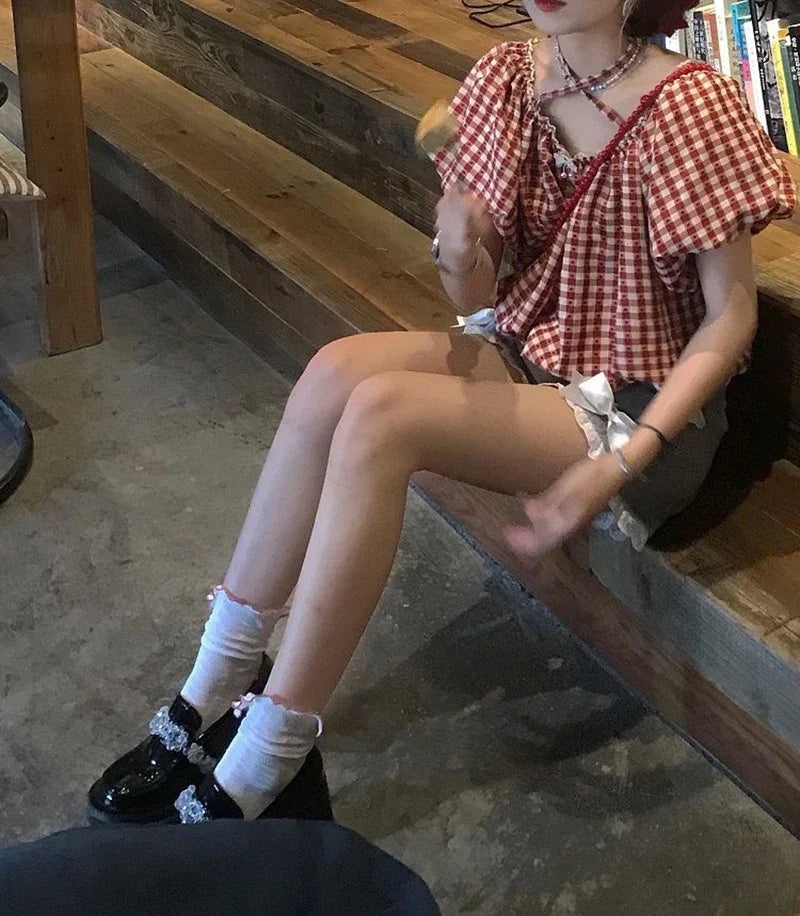 Kawaii Bow Denim Shorts Women Japanese Lace Patchwork Baggy Jean Shorts Summer Y2K Harajuku High Waist Wide Leg Short Pants New