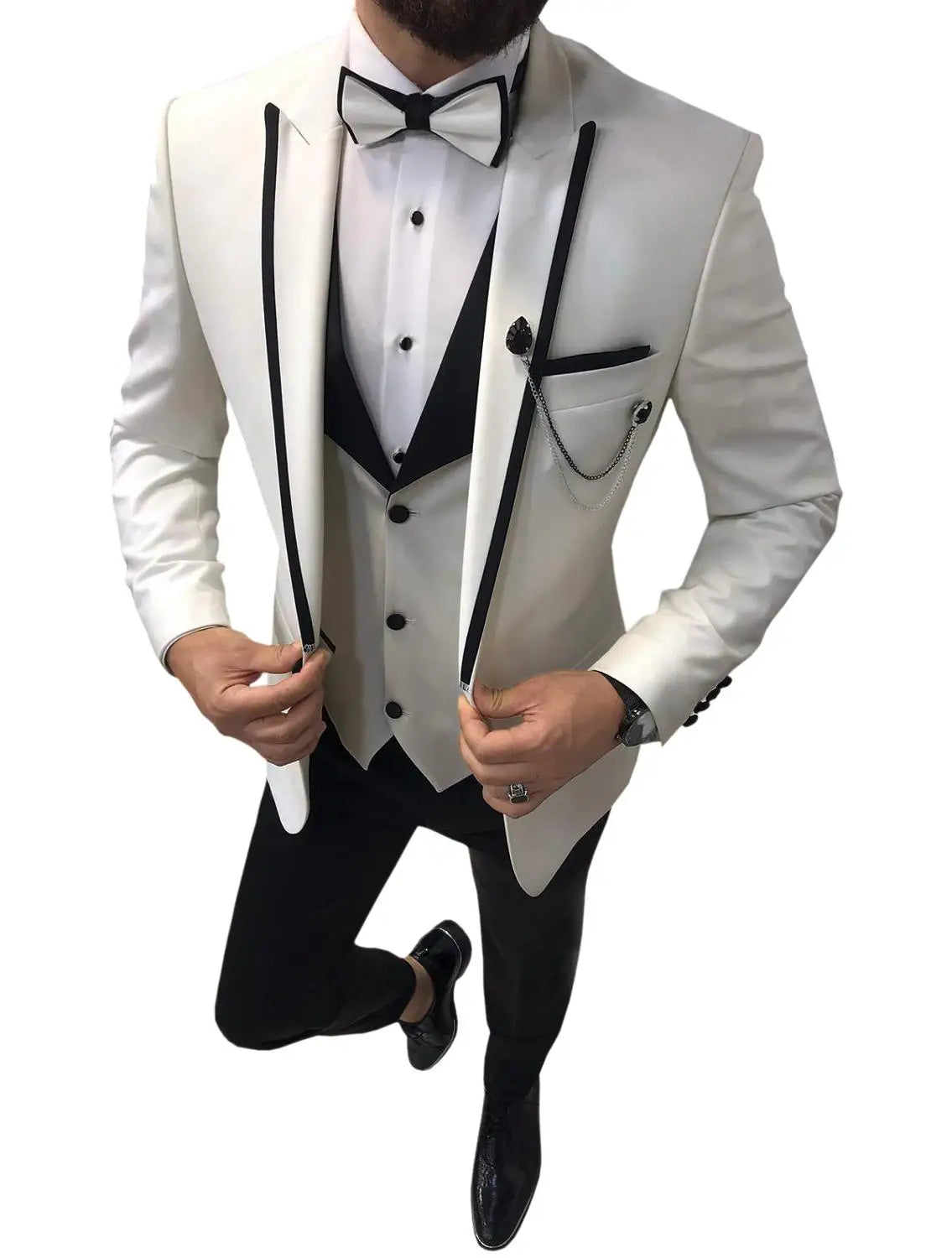 Men Suits Slim Fit One Button Casual Business Groomsmen Brown Peak Lapel Tuxedos For Formal Wedding (Blazer+Pants+Vest)