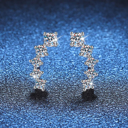 Gradient 0.96cttw D Color Full White Moissanite Stud Earrings for Women Girls 925 Silver All Diamond Party Ear Fine Jewelry