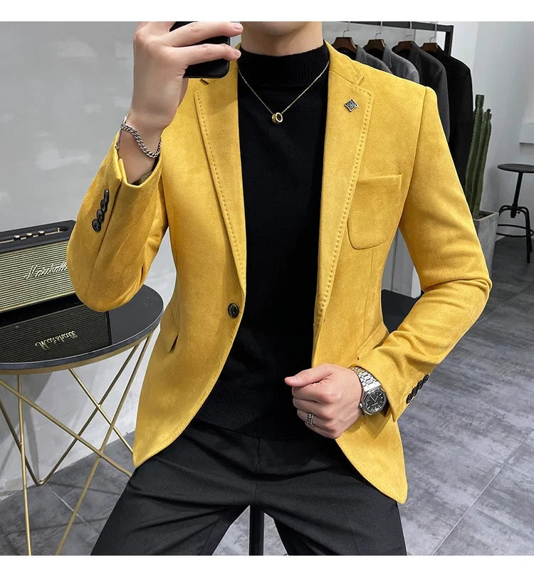 Plus Size 4XL-M Autumn Deerskin Velvet Jackets Blazer 6 Color Men Business Slim Blazers Hommes Casual Wedding Tuxedo Suit Coat