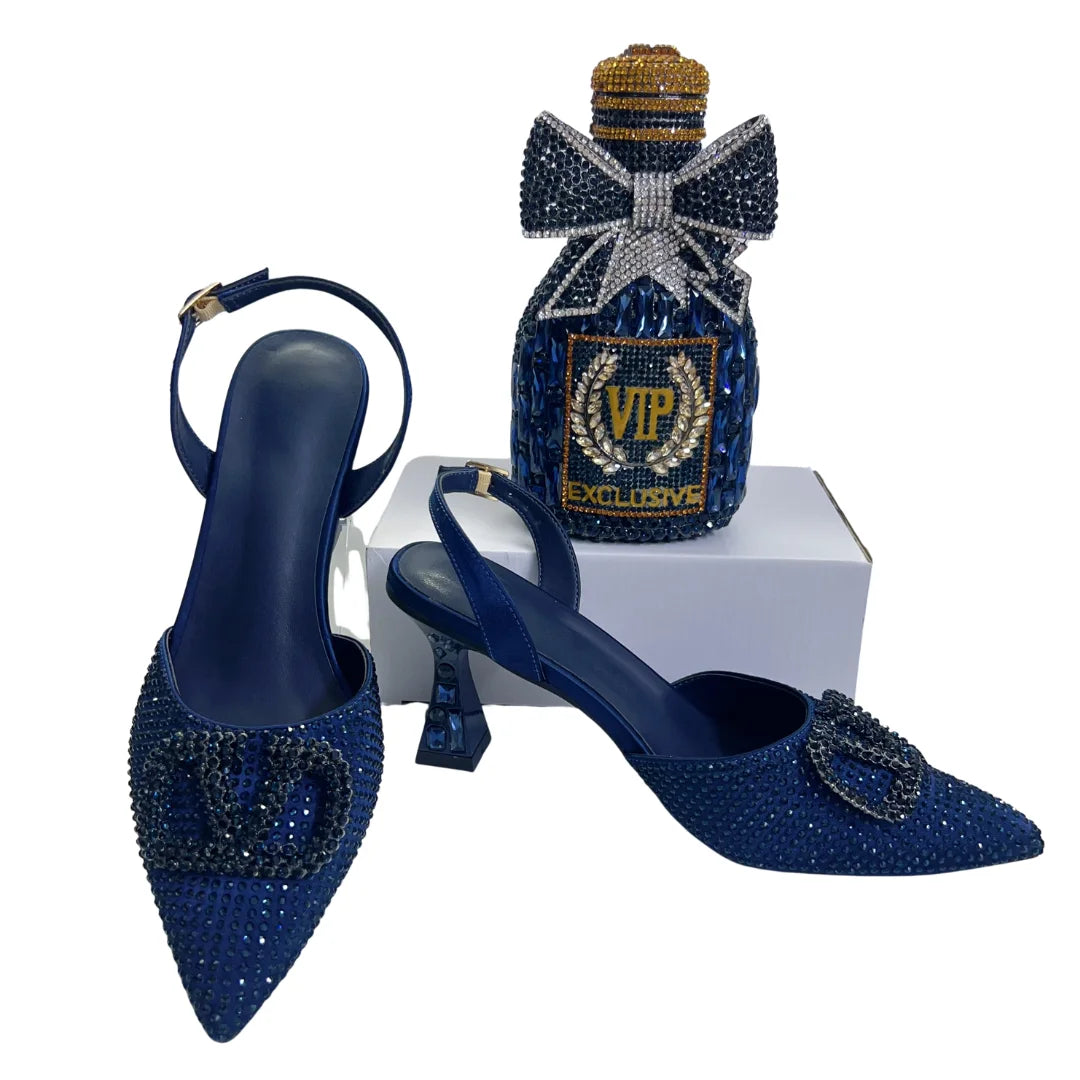 Italian Designer Evening Shoes With Clutch Bag Set for African Wedding and Bridal Occasions Lace Embroidered Beads Women's Shoes
