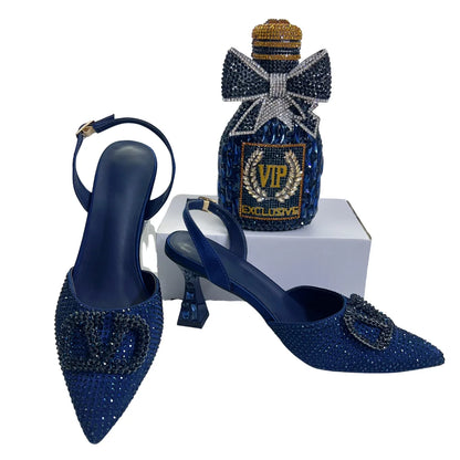 Italian Designer Evening Shoes With Clutch Bag Set for African Wedding and Bridal Occasions Lace Embroidered Beads Women's Shoes
