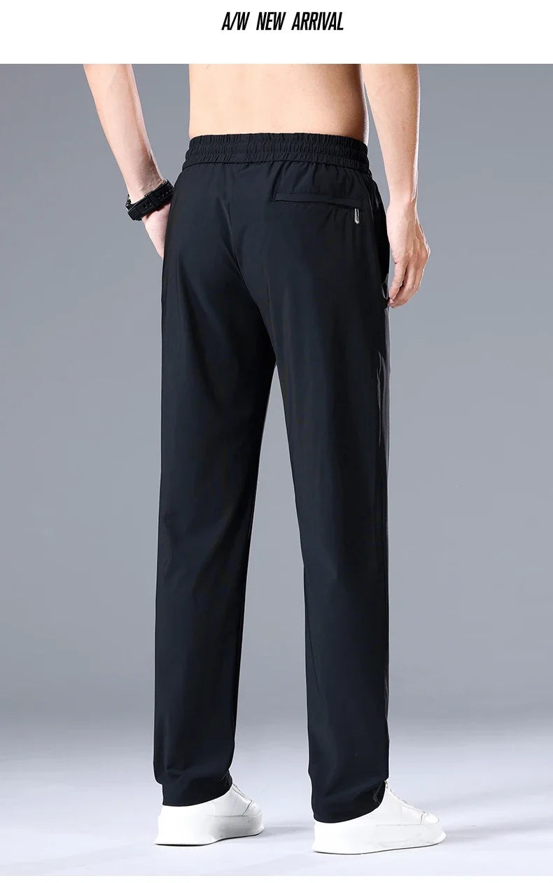 High Quality Ice Silk Stretch New Brand Casual Fashion Elastic Strappy Long Pants Street Style Pencil Teens Trousers Men Clothes