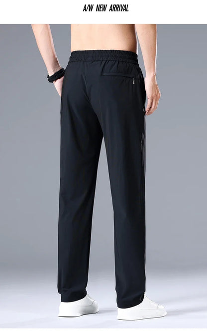High Quality Ice Silk Stretch New Brand Casual Fashion Elastic Strappy Long Pants Street Style Pencil Teens Trousers Men Clothes