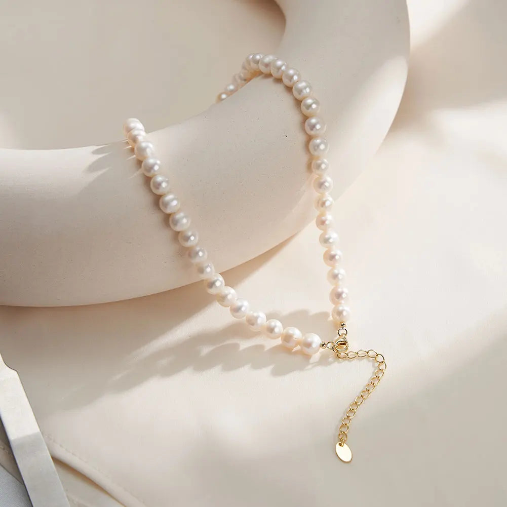 5-6mm Freshwater Pearl Beads Choker Chain 925 Sterling Silver Pearls Necklace for Women Dainty Accessories GPN75