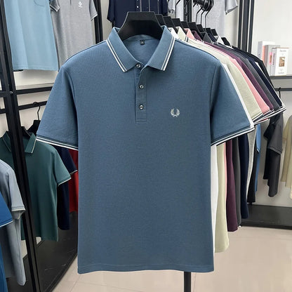 100% pure cotton embroidered new men's casual short sleeved polo shirt, fashionable, breathable, comfortable and versatile top