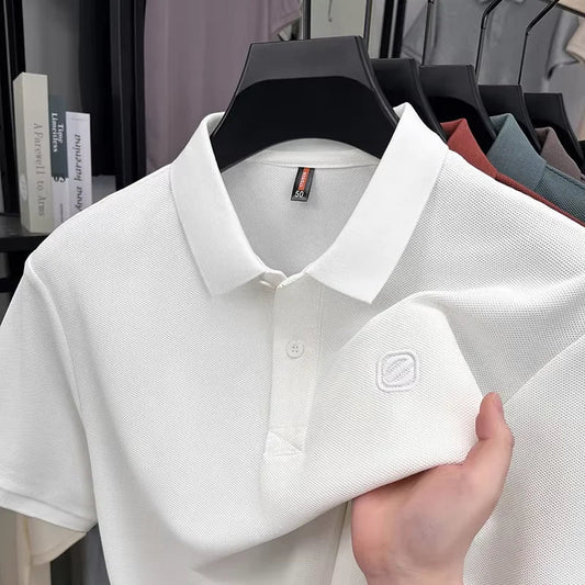 100% pure cotton high-end brand men's short sleeve polo shirt summer comfort fashion letter embossed solid color trend T-shirt
