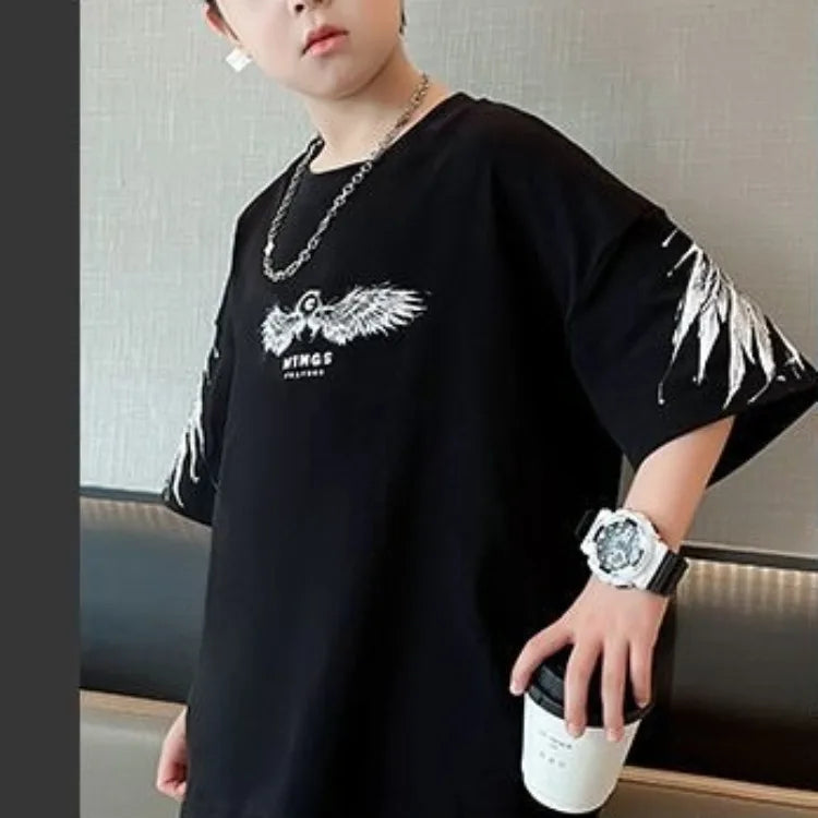 2026 Summer Kids Wing T-Shirt Cotton Loose Stylish Boy's Shirt Big Kids Summerwear