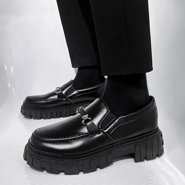 Man Casual Loafers Shoe Black Business Leather Shoes for Men Round Toe Height Increasing Platform Footwear Offer Shipping Free